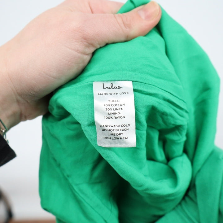 Lulus Sunshine Aura Strapless Jumpsuit Womens XL Green Lined Linen Tie-Front