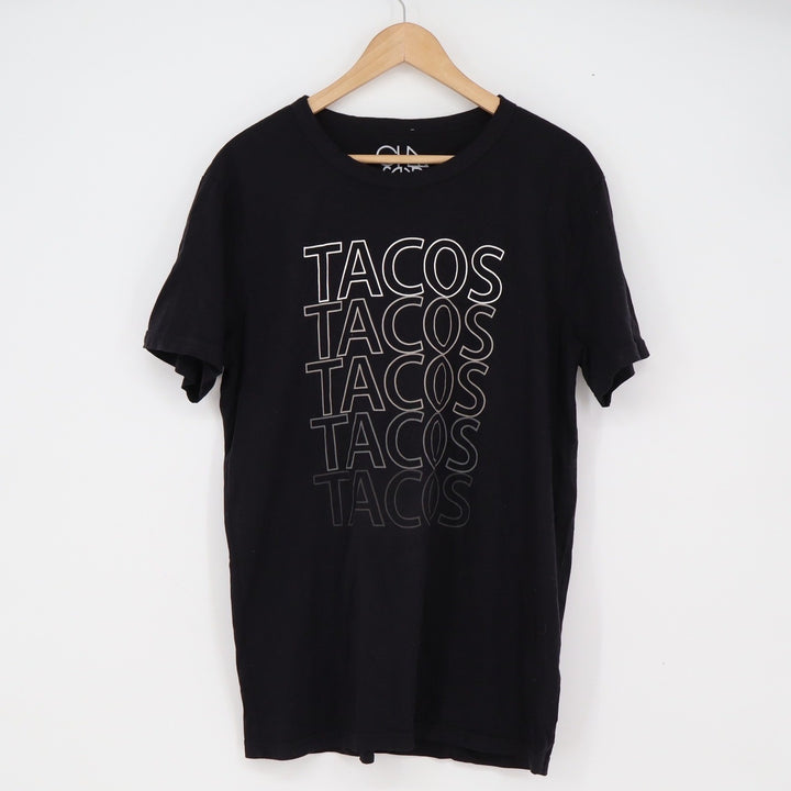 Chaser T-Shirt Mens L Tacos Graphic Black Short Sleeve Excellent