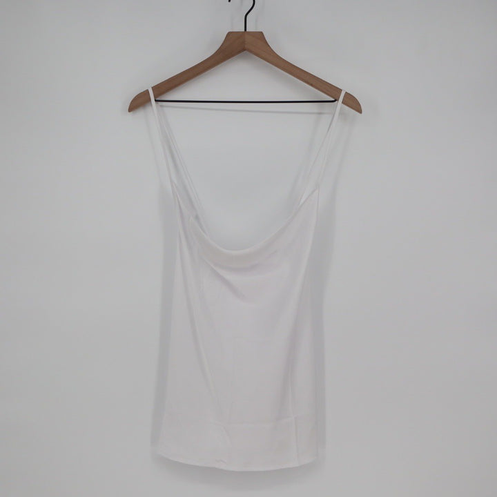 EKOUAER White Cowl Neck Camisole Tank Top Sheer Back Mesh Size M