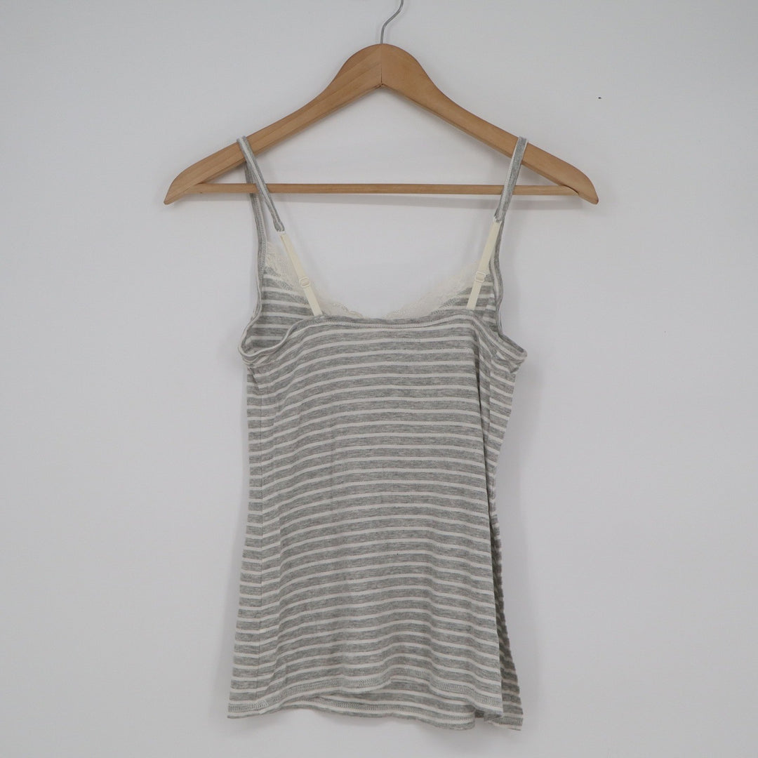 Express Intimates Womens XS Grey White Striped Lace Trim Cami Sleepwear Top