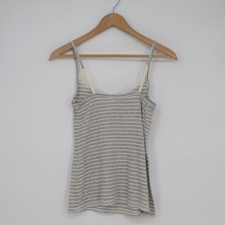 Express Intimates Womens XS Grey White Striped Lace Trim Cami Sleepwear Top