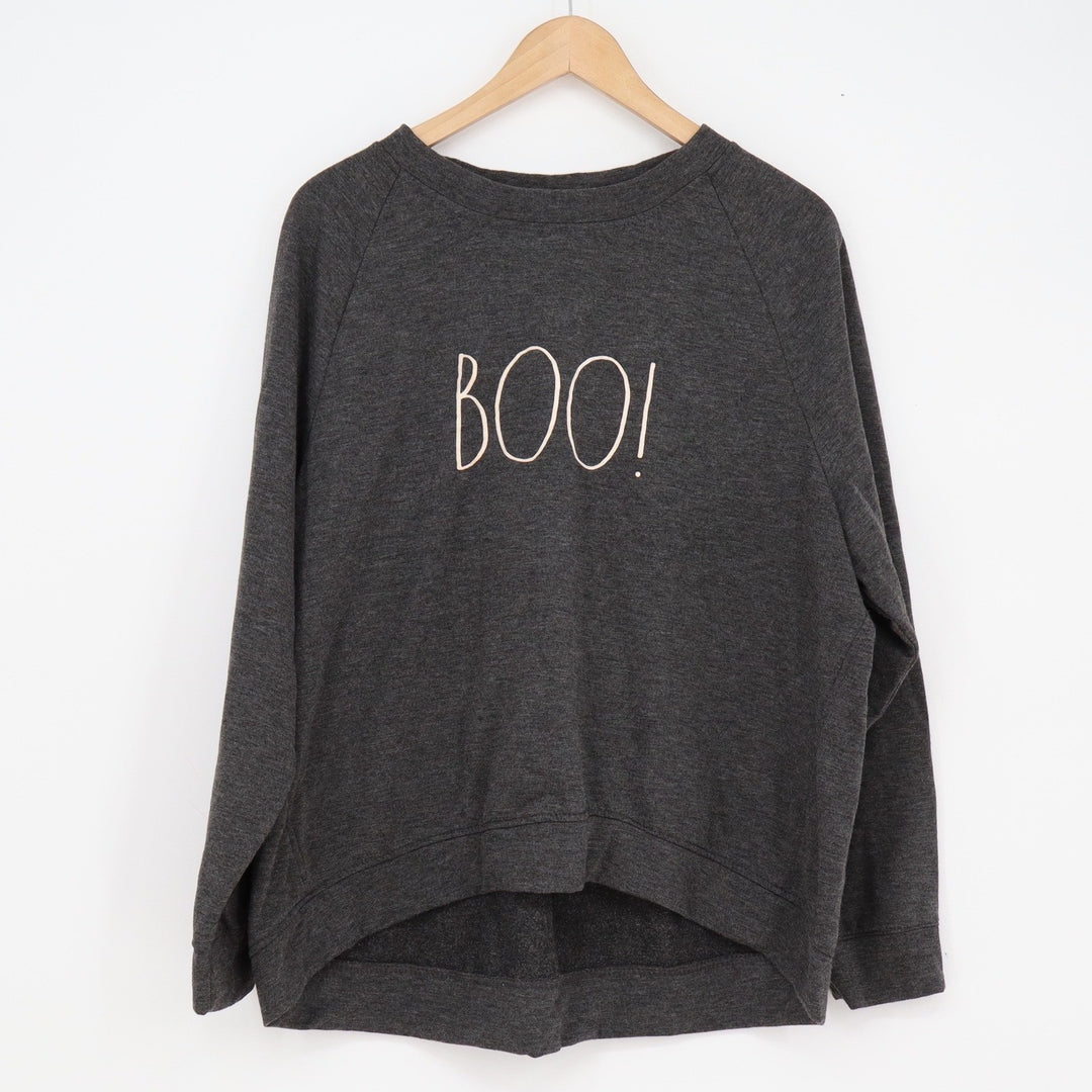 Rae Dunn Boo Halloween Sweatshirt 1X Charcoal Gray High Low Raglan