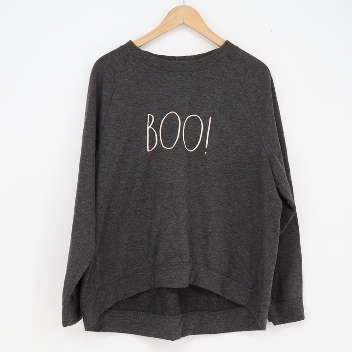 Rae Dunn Boo Halloween Sweatshirt 1X Charcoal Gray High Low Raglan