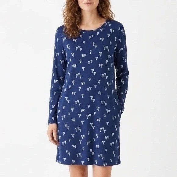 Charter Club Intimates Navy Blue Pine Tree Soft Knit Sleep Shirt XS 100133296