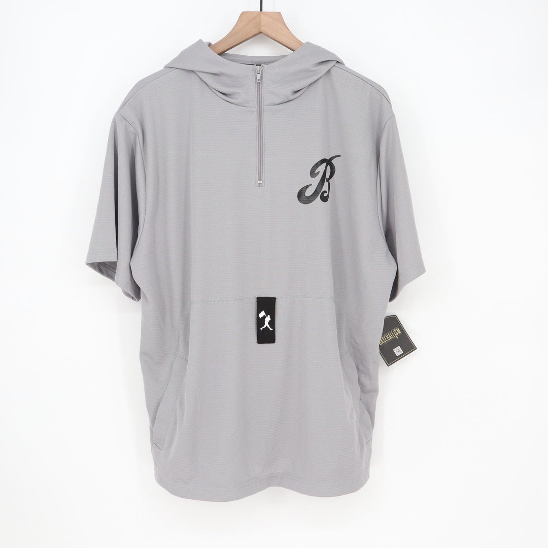 Baseballism Mens Bat Bros BP Tee Grey Short Sleeve 1/4 Zip Hoodie Large