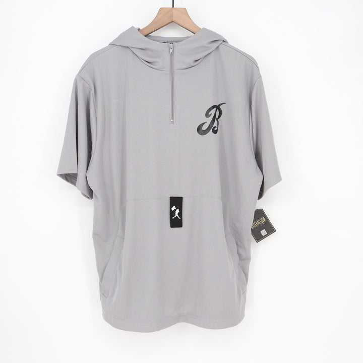 Baseballism Mens Bat Bros BP Tee Grey Short Sleeve 1/4 Zip Hoodie Large