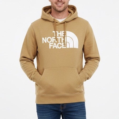 The North Face Hoodie Mens Large Beige Kangaroo Pockets Ribbed Hem Fleece Lined