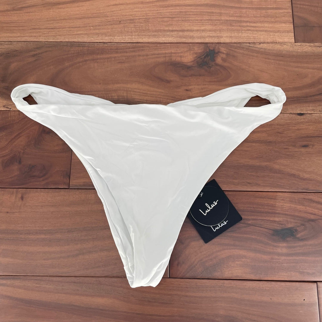 Lulus White Ruched High Cut Bikini Bottoms Swimwear XL
