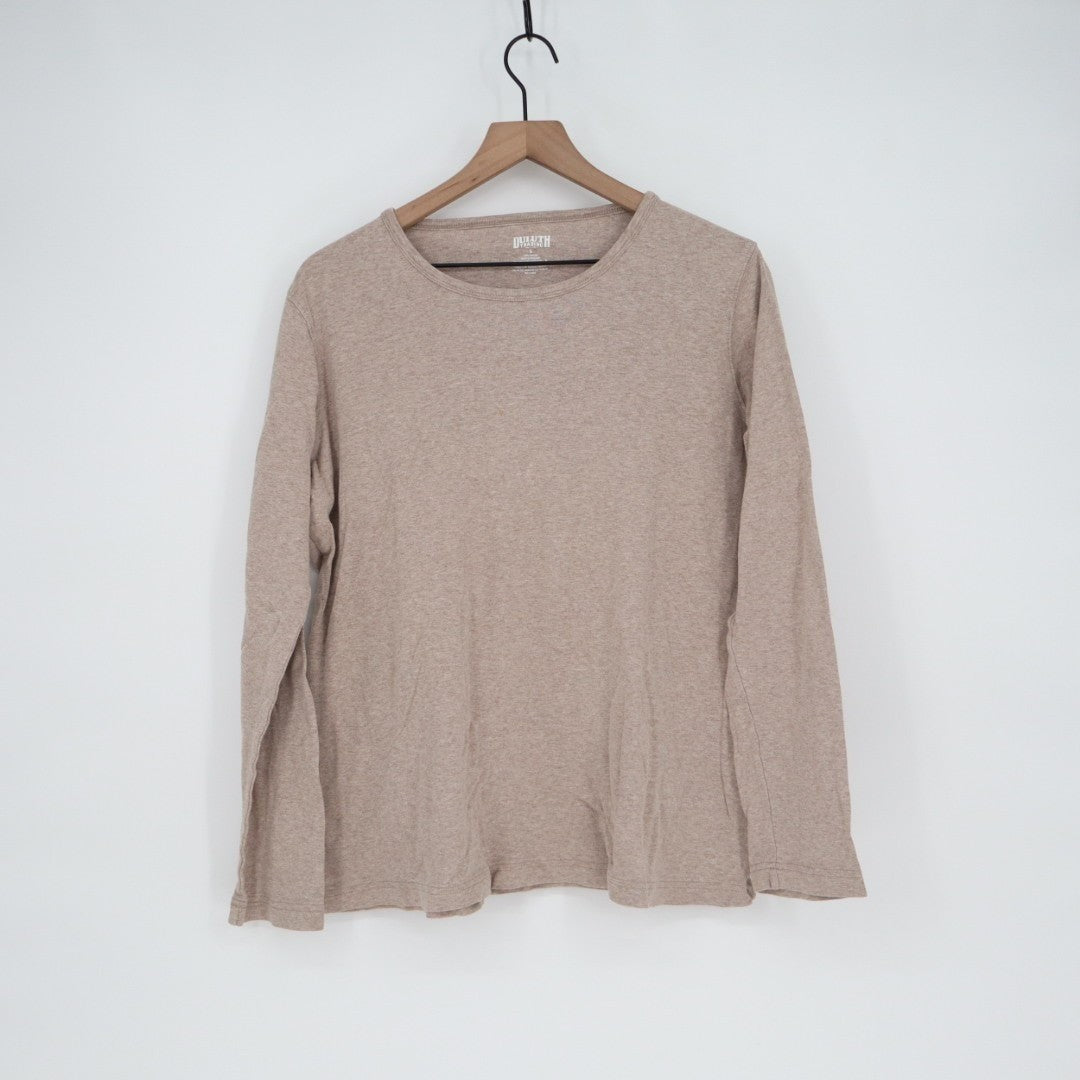 Duluth Trading T-Shirt Womens L Beige Knit Cotton Crew Neck Long Sleeve Pullover
