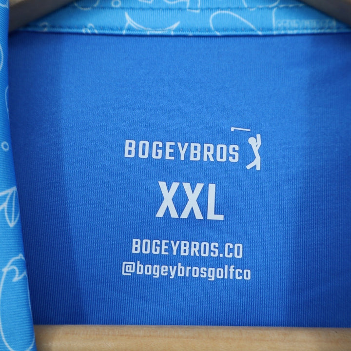 Bogeybros Polo Shirt Mens 2XL Blue Printed Stretch Short Sleeve Golf Tennis