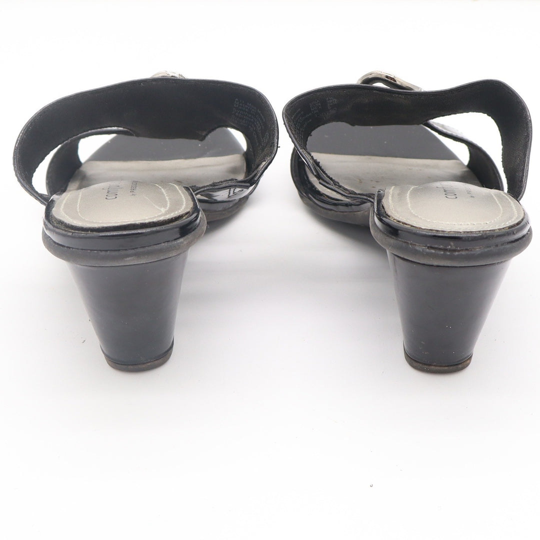 Comfort Plus by Predictions Black Patent Chain Slide Sandals Heels 7.5 130750