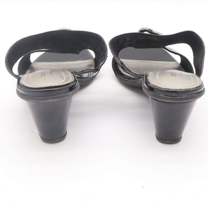 Comfort Plus by Predictions Black Patent Chain Slide Sandals Heels 7.5 130750