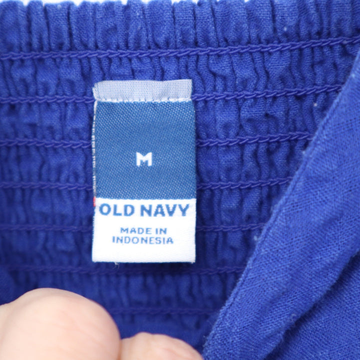 Old Navy Womens Royal Blue Seersucker Tiered Midi Dress Smocked Tie Back Medium