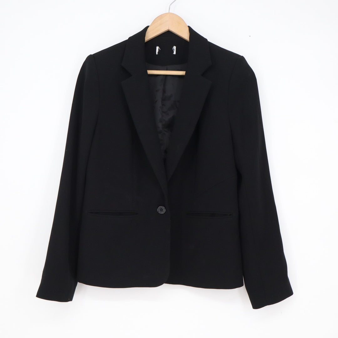 Classic Black Single Button Tailored Blazer Notched Lapel Size M