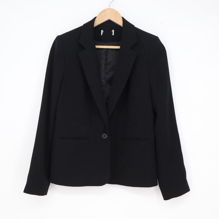 Classic Black Single Button Tailored Blazer Notched Lapel Size M