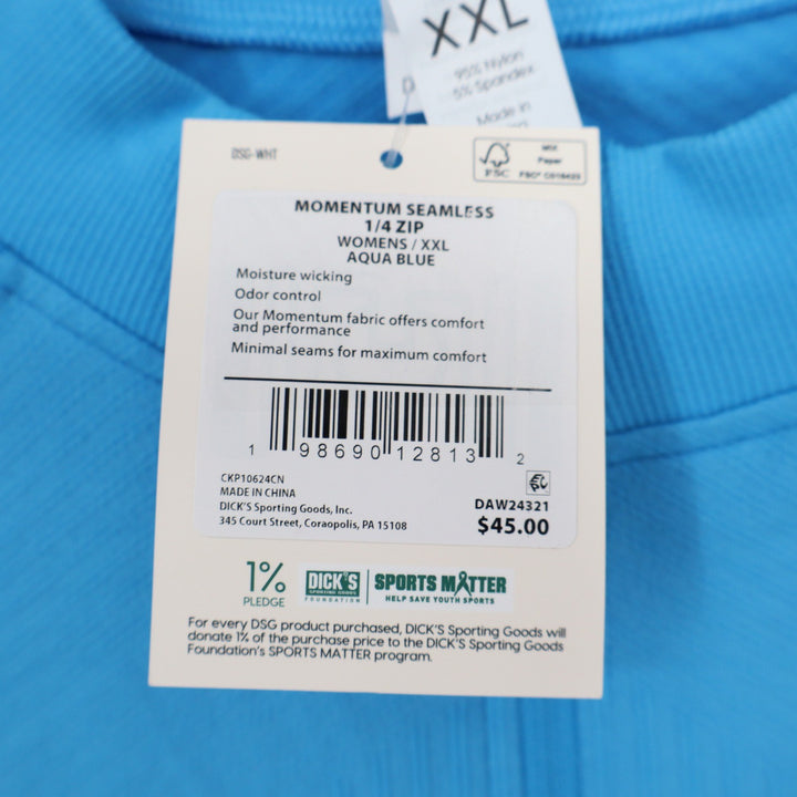 DSG Momentum Seamless 1/4 Zip Womens XXL Aqua Blue Athletic Pullover