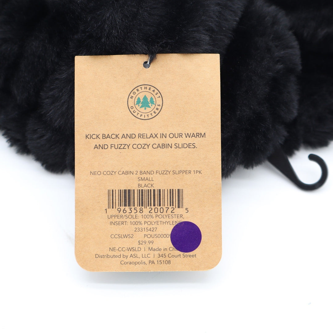 Northeast Outfitters Cozy Cabin Black Fuzzy Slide Slippers Womens Small 4-6 NEW