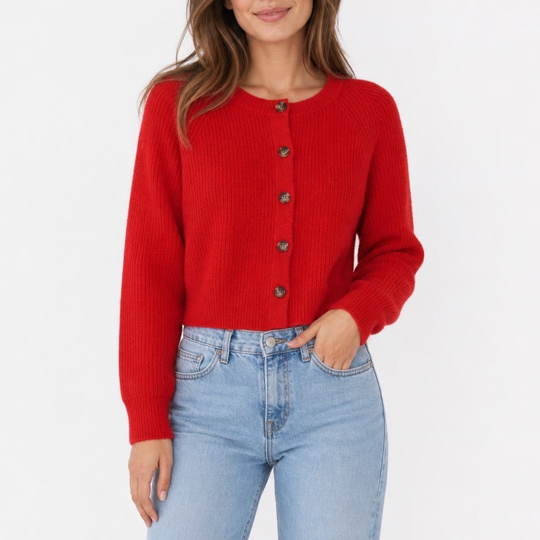 Universal Thread Red Shaker Stitch Cardigan Sweater Button Front Crew Neck Large