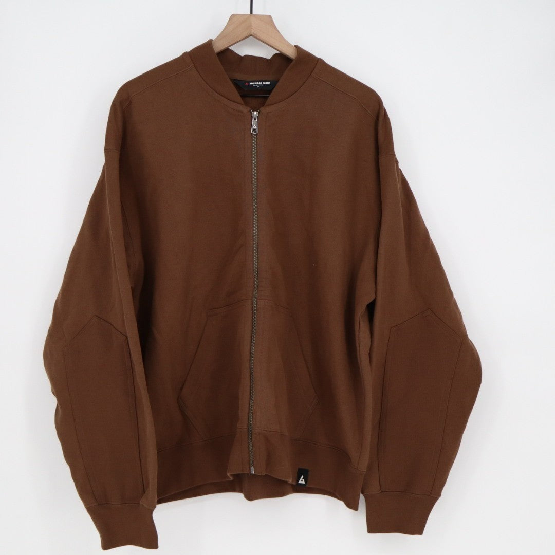 American Giant Bomber Jacket Mens XL Brown Full Zip Cotton Fleece Lined Ribbed