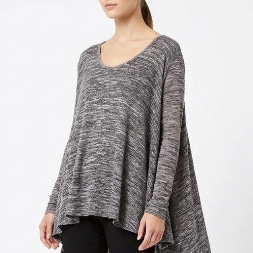 Sweater Women's Small Heather Grey Stretch High Low Hem Scoop Neck Pullover