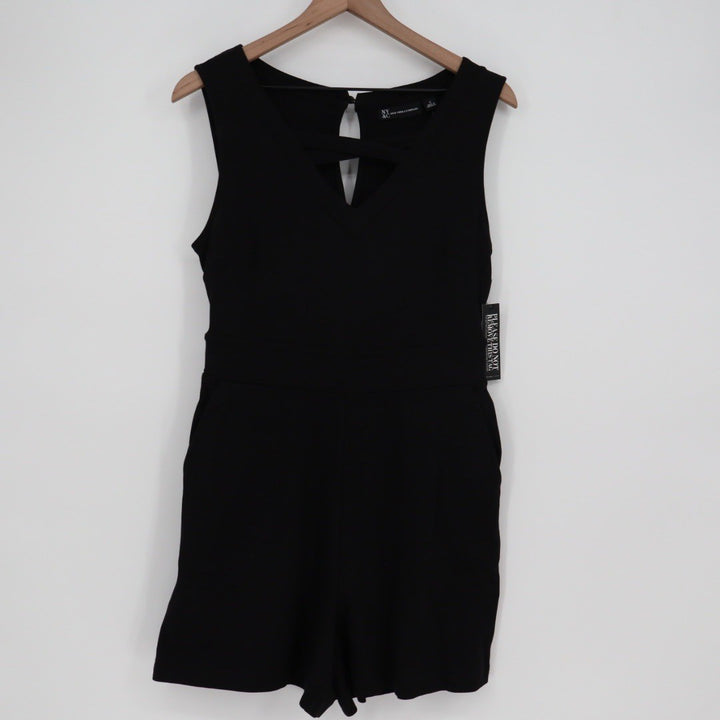 NY and Company Black Sleeveless V Neck Cutout Detail Romper Size Small