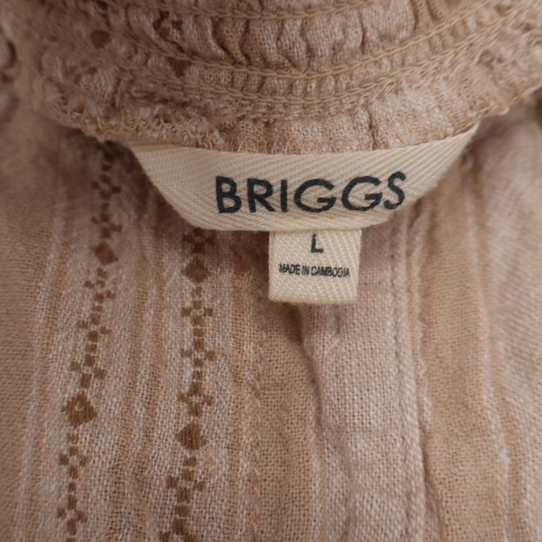 Briggs Womens Large Tan Striped Linen Blend Wide Leg Smocked Waist Pants