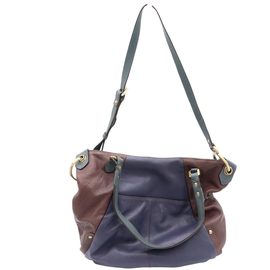 ORIANY Leather Colorblock Hobo Bag Navy Burgundy Teal Studded Satchel Crossbody