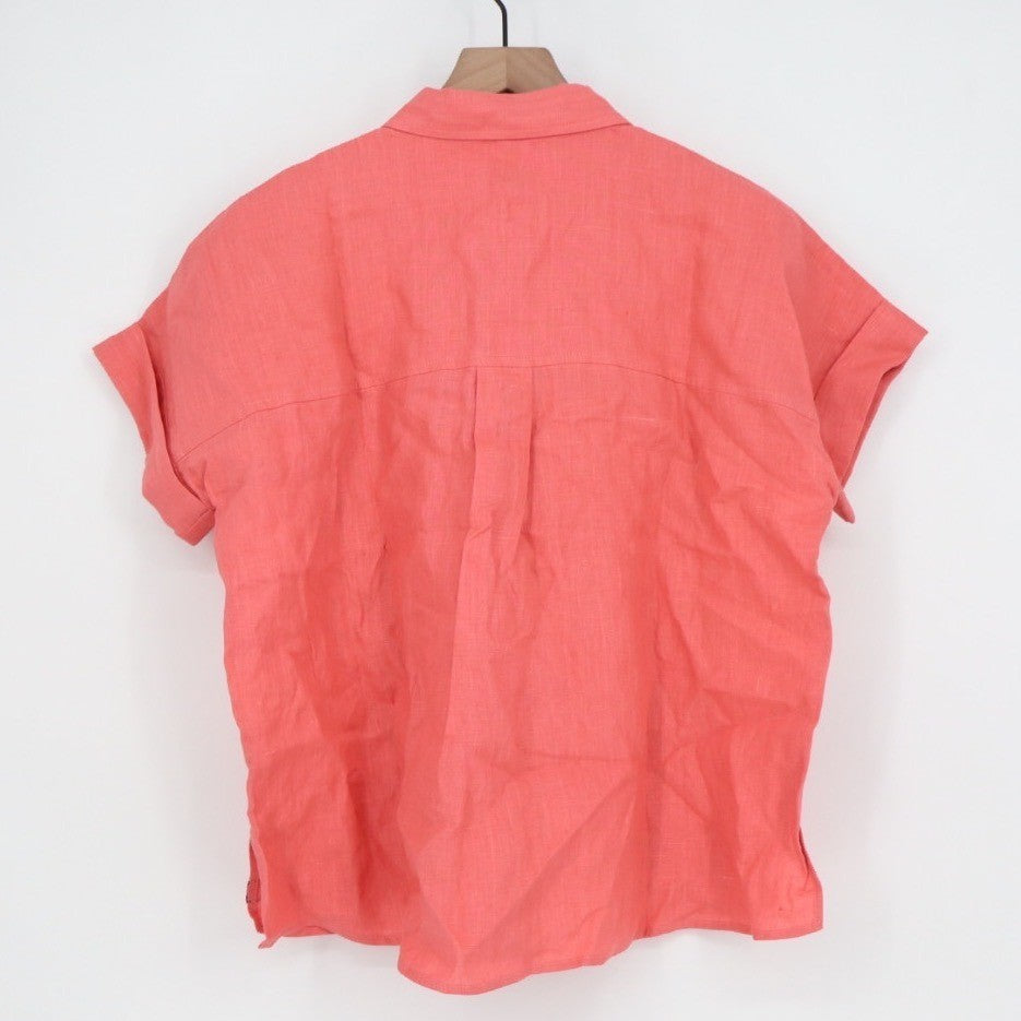 American Giant Coral Linen Short Sleeve Button Up Shirt Top Size S