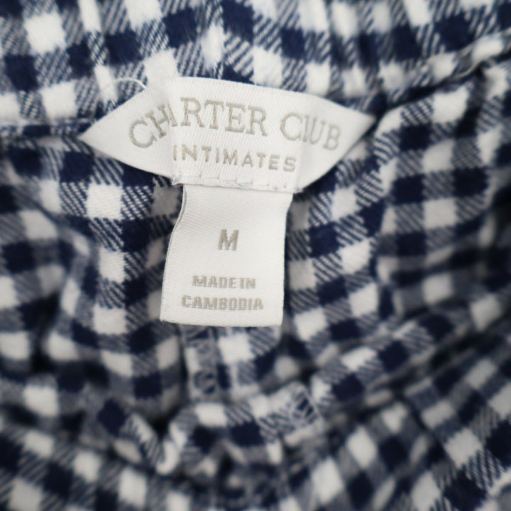 Charter Club Flannel 2-PC Pajamas Set Womens M Blue Gingham Check Lapel Collar