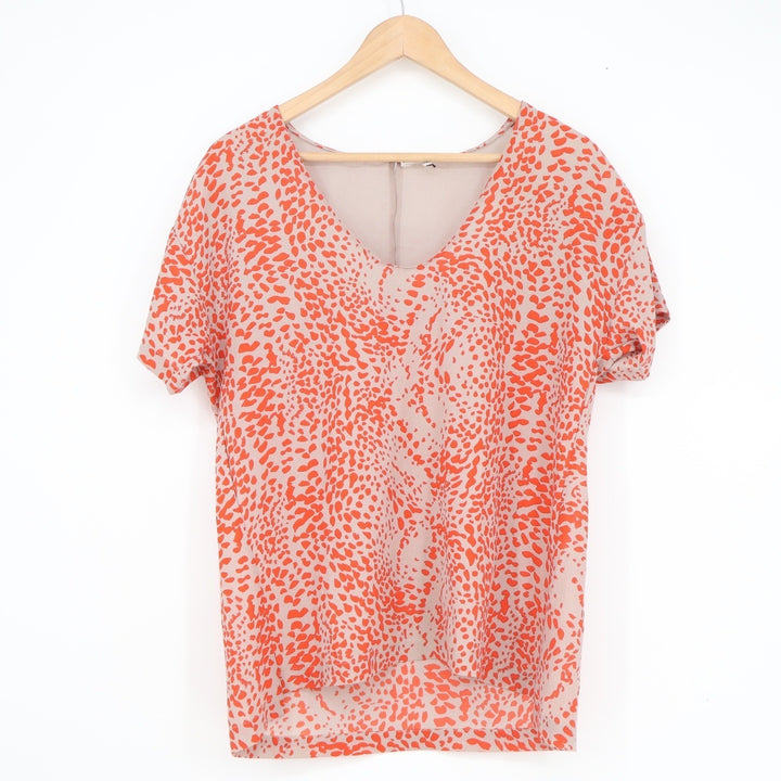 Collective Concepts Orange Animal Print V-Neck Short Sleeve Blouse Medium