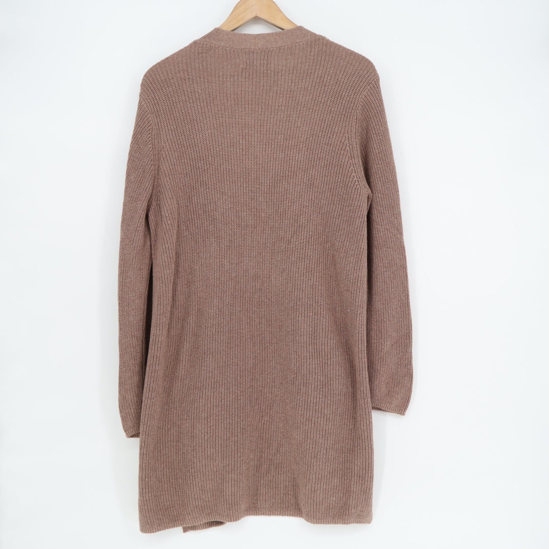 Gap Cardigan Sweater Women Medium Brown Knit Open Front Pockets Side Slit Ribbed