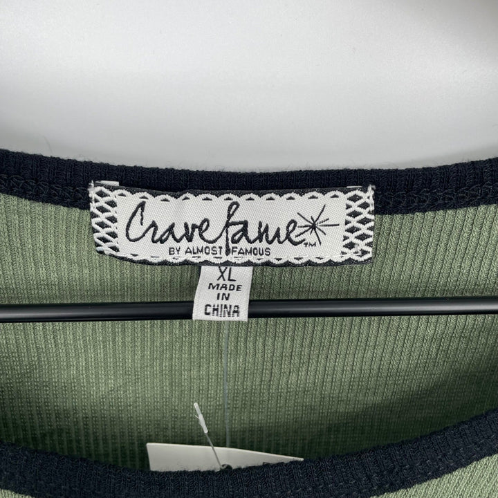 Crave Fame by Almost Famous Olive Green Ribbed Knit Short Sleeve Top XL
