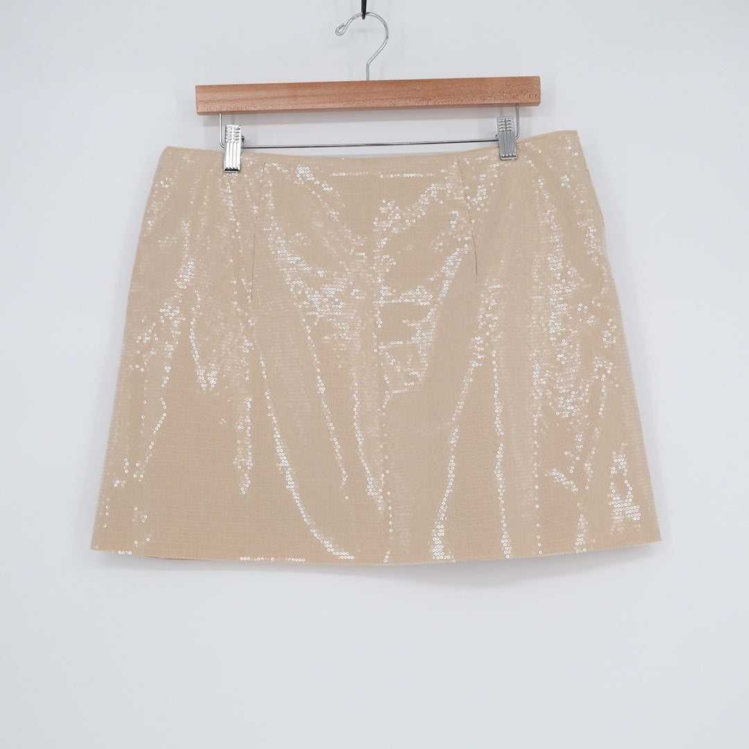 A New Day Tan Sequin Mini Skirt High Rise Side Zip Party Holiday Size 12 NEW