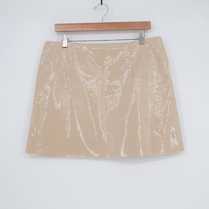 A New Day Tan Sequin Mini Skirt High Rise Side Zip Party Holiday Size 12 NEW