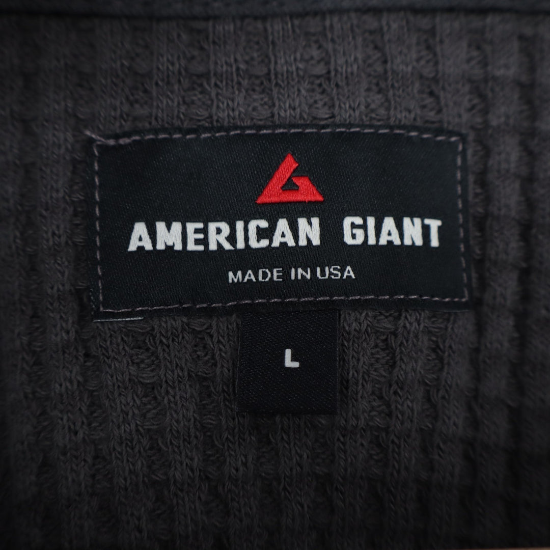 American Giant T-Shirt Men Large Gray Cotton Stretch Waffle Knit Henley Neck