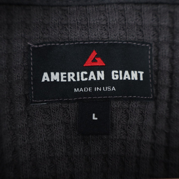 American Giant T-Shirt Men Large Gray Cotton Stretch Waffle Knit Henley Neck