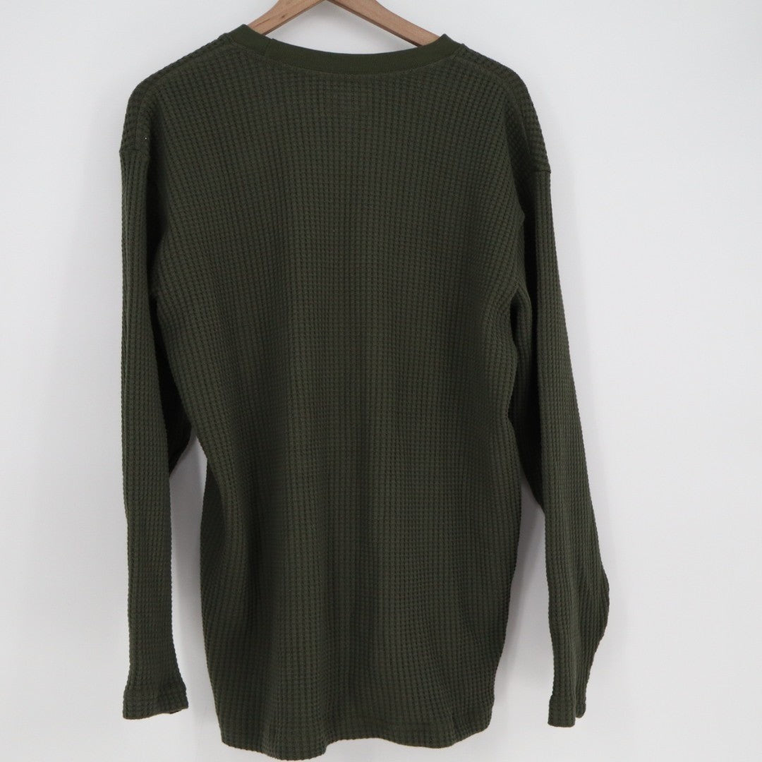 American Giant T-Shirt Mens XL Olive Green Waffle Knit Long Sleeve Crew Neck
