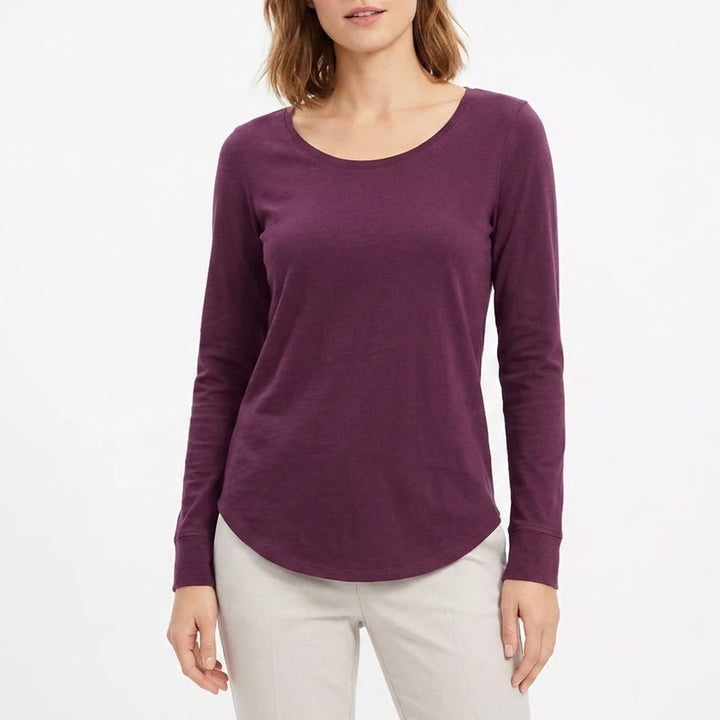 Ann Taylor Loft T-Shirt Womens M Maroon Cotton Long Sleeve Crew Neck Pullover