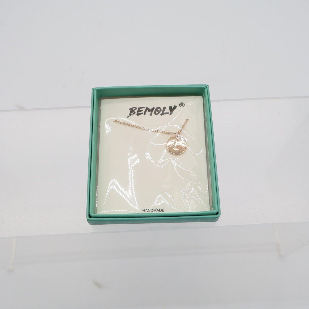 Bemoly Handmade Initial Necklace Letter L Rose Gold Tone Round Disc Pendant New