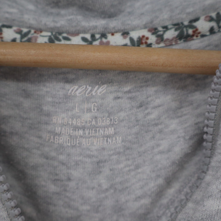 Aerie Womens Grey Quarter Zip Cropped Sweatshirt Raw Hem Large