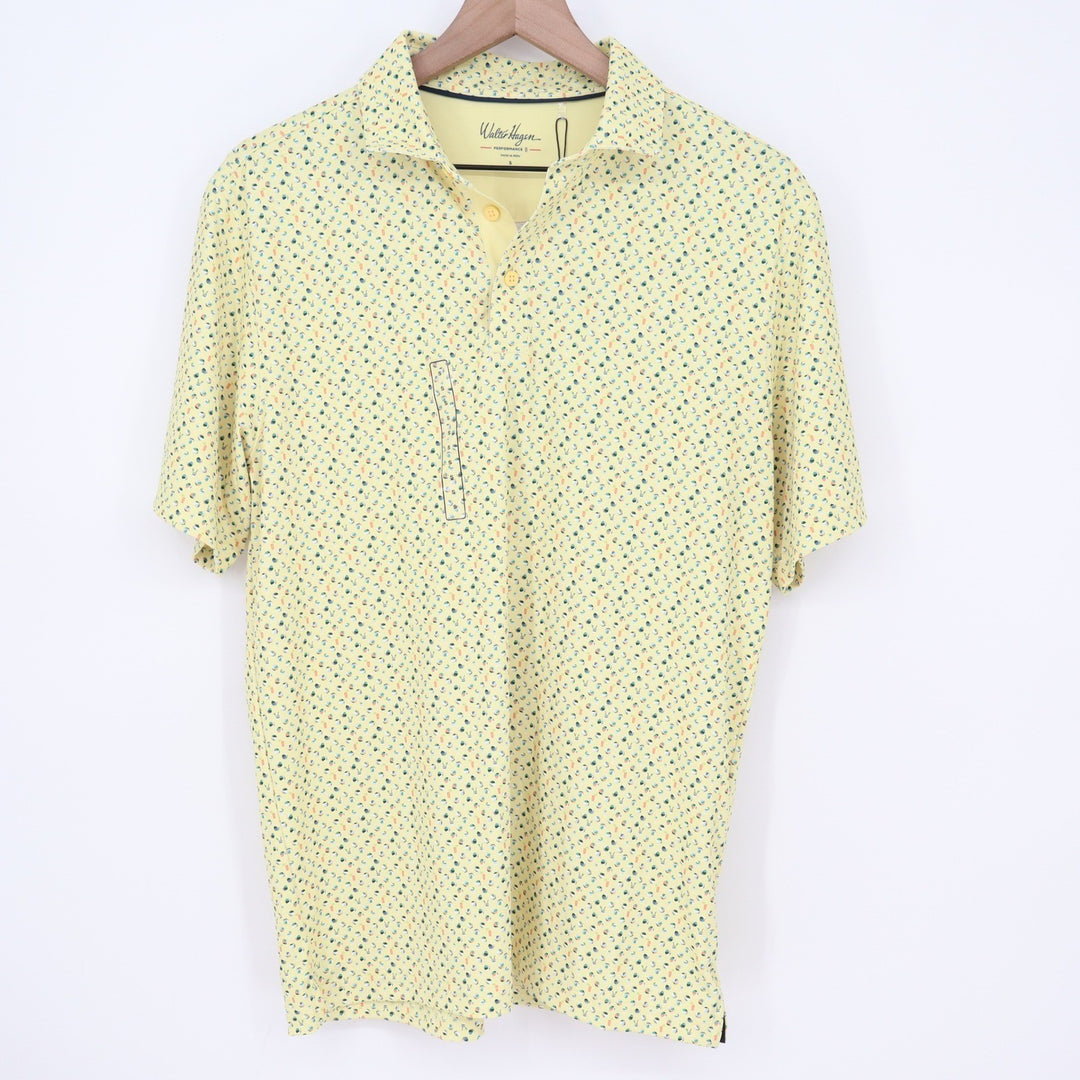 Walter Hagen Mens Performance 11 Golf Polo Shirt Yellow Beach Print S