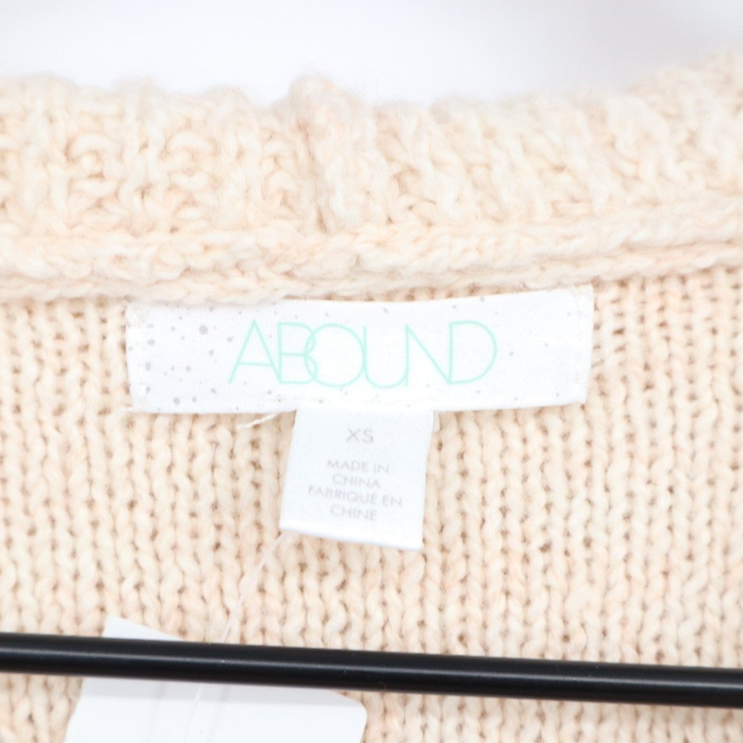 Abound Sweater Women XS Oatmeal Knit Cotton Cozy Ribbed Back Slit Hooded Outdoor