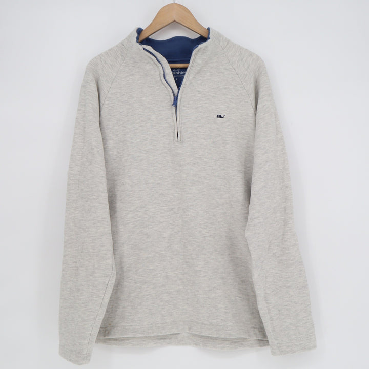 Vineyard Vines Mens Gray Heather Quarter Zip Whale Logo Pullover Sweater Size L