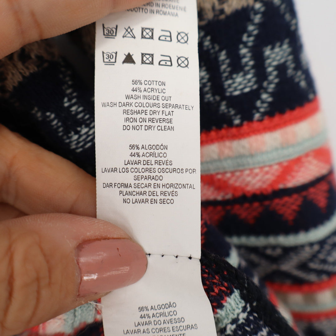 Atmosphere Womens XL Fair Isle Open Front Cardigan Navy Coral Geometric Knit