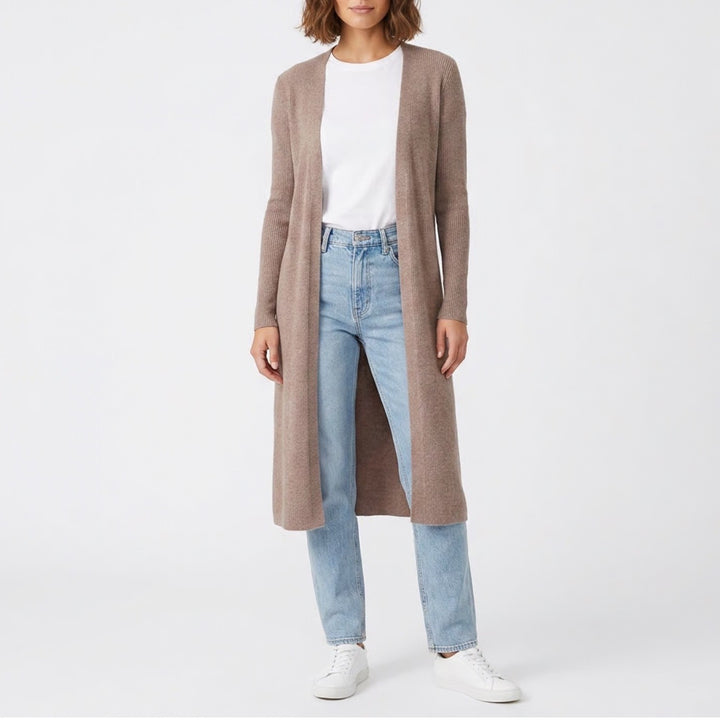 VICI Womens Ribbed Knit Long Duster Cardigan Open Front Taupe Mauve Large