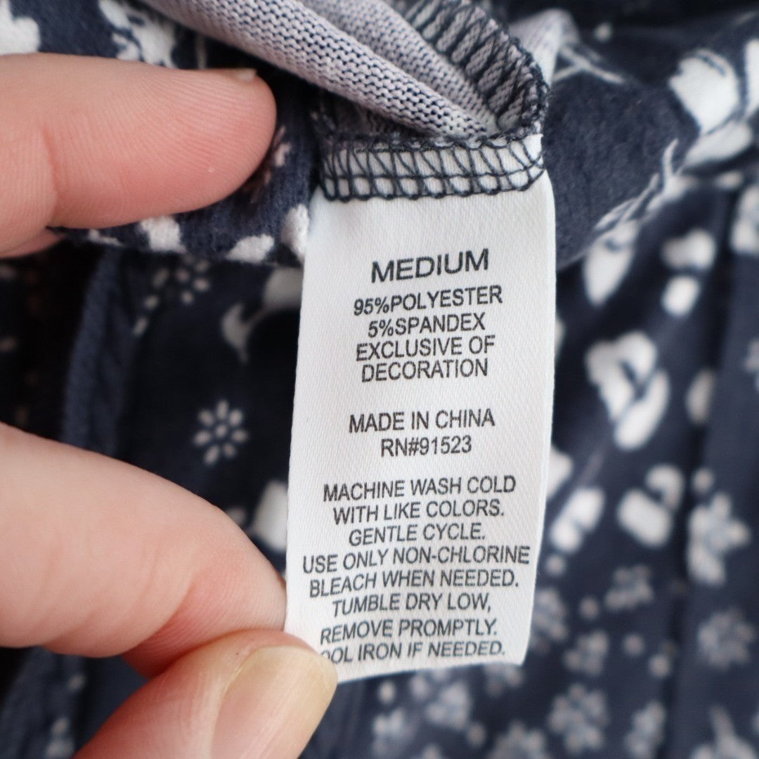 Pajama Pants Womens Medium Navy Floral Mid Rise Drawstring Waist Slash Pockets