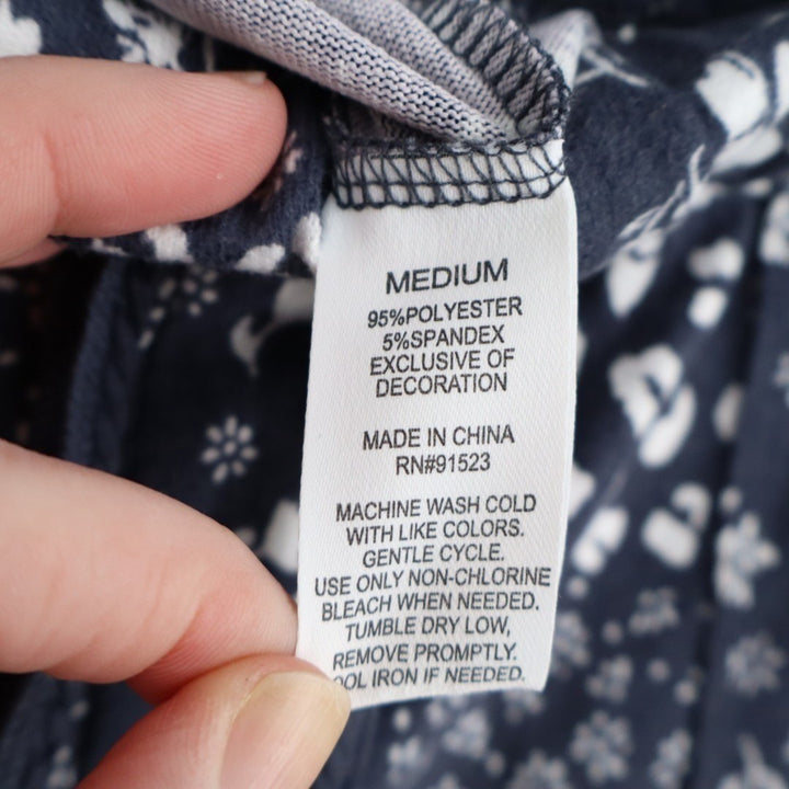 Pajama Pants Womens Medium Navy Floral Mid Rise Drawstring Waist Slash Pockets