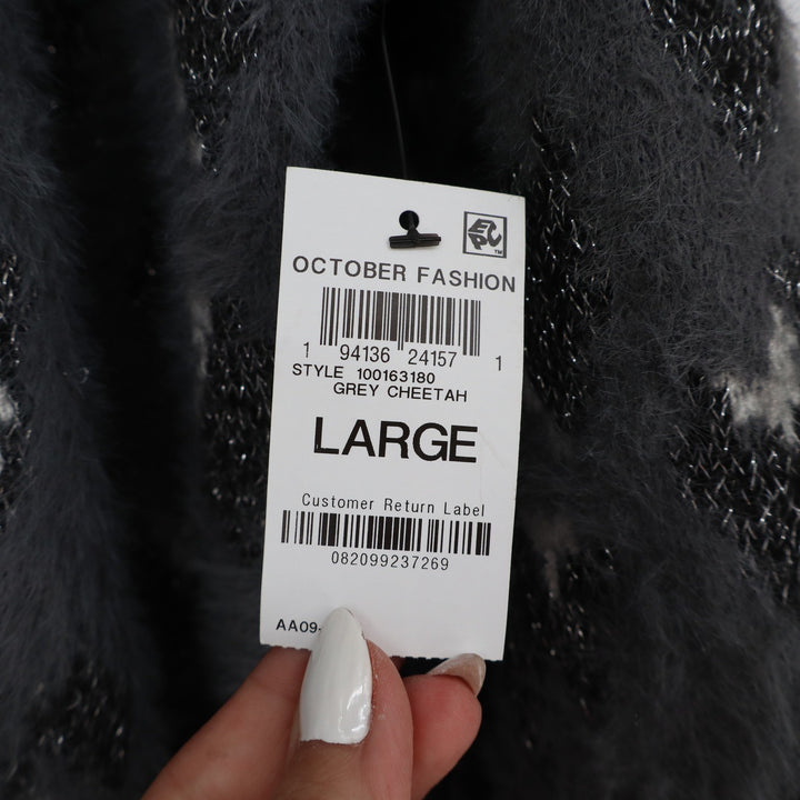 INC International Concepts Grey Cheetah Fuzzy Metallic Longline Cardigan Large