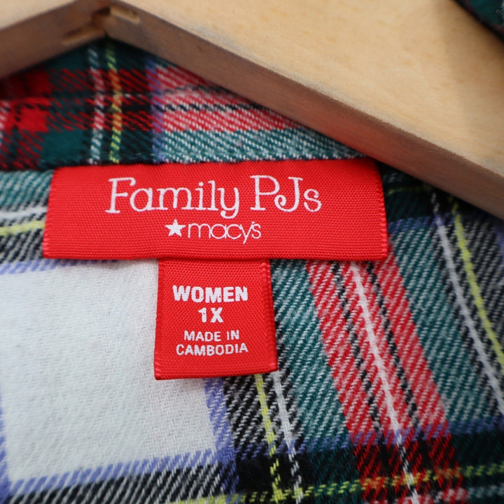 Family PJs Macys Womens 1X Red Green White Plaid Cotton Flannel Pajama Top