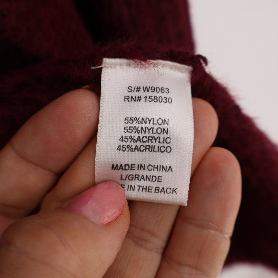 Love Tree Cardigan Womens Large Burgundy Longline Fuzzy Eyelash Excellent